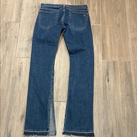 rag & bone Jeans Kick Pleat Flare Straight Leg Raw Hem Fray Bell Wide Vintage - Picture 10 of 14
